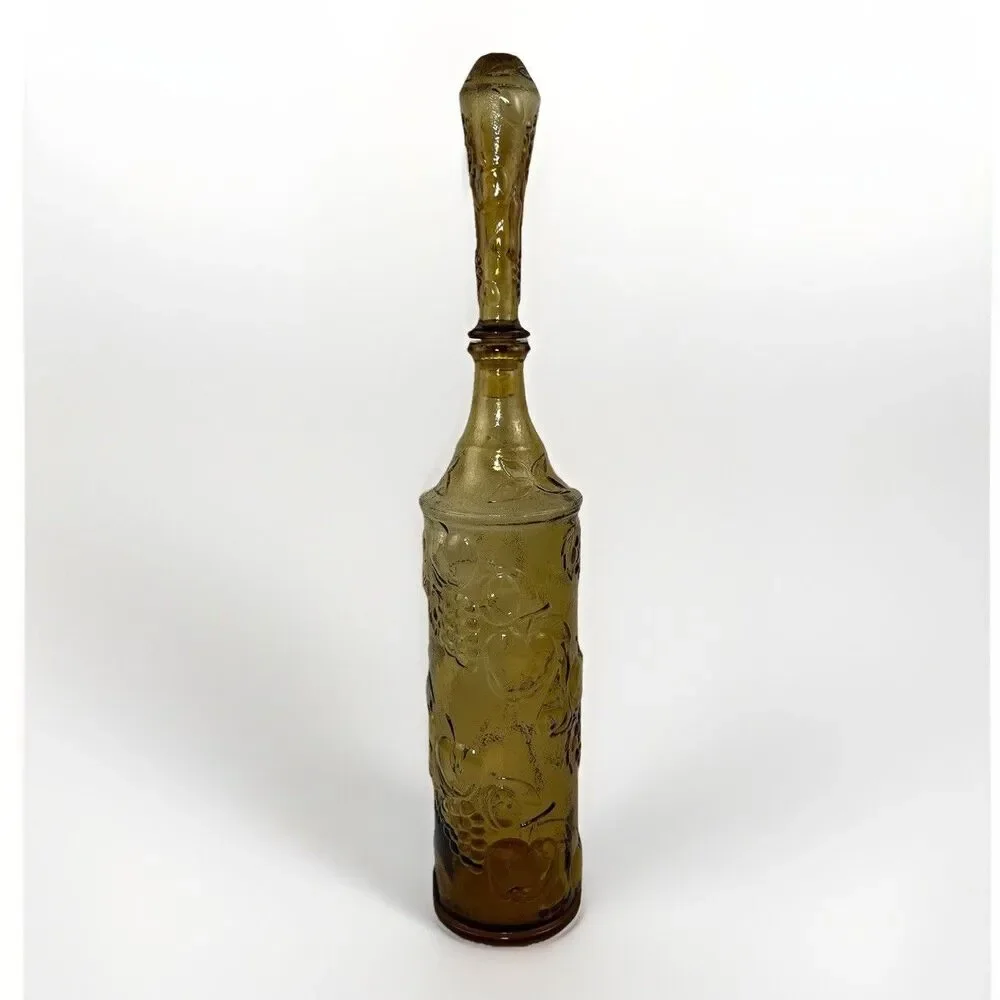 MCM Empoli Italian Ember Glass Decanter Genie Bottle Grape Fruit 20.5” W Stopper